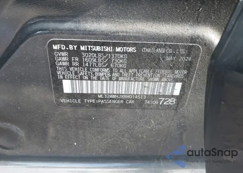 2024 Mitsubishi Mirage Black Edition/Ralliart/Se z USA, uszkodzony, nr VIN ML32AWHJXRH014513